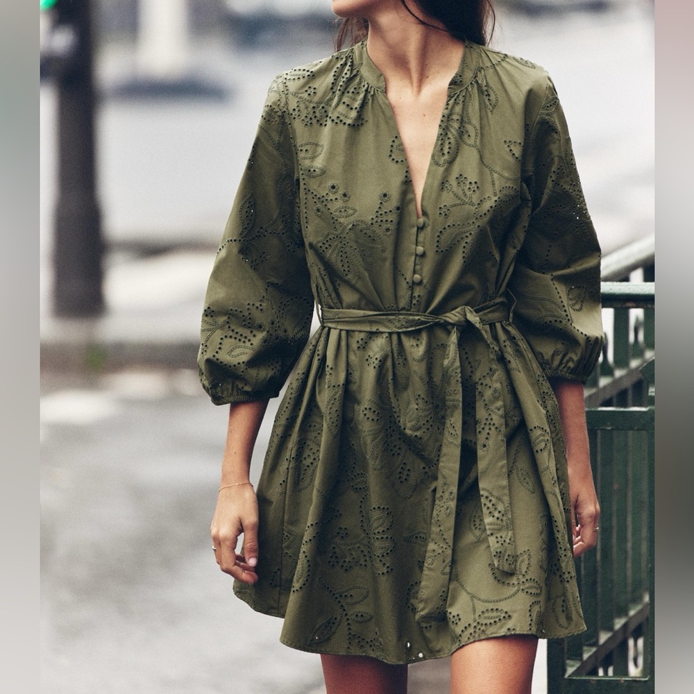 Zara Olive Green Embroidered Women's Dress
